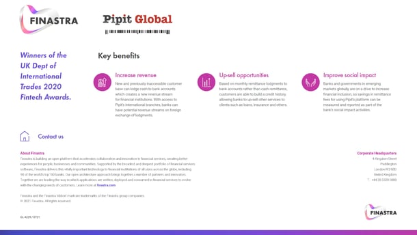 Pipit Global & Finastra FusionFabric Key Benefits
