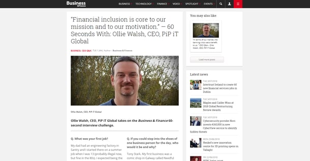 Ollie in Business nad Finance 60 Sec interview